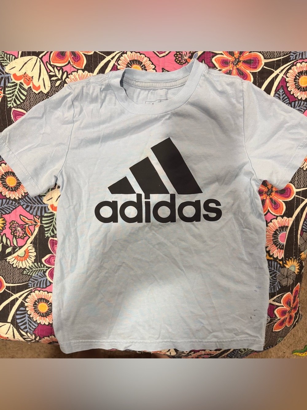 adidas Light Blue Tee with Black Logo - Kids Short Sleeve